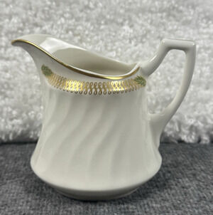 Syracuse China Champlain Creamer Gold with Green Leaves - Made USA